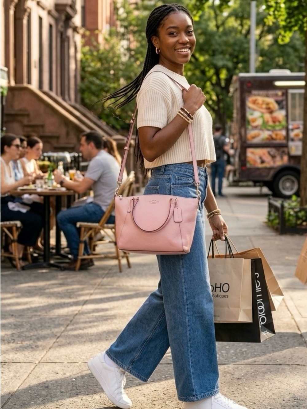 Coach Pink Pebbled Leather Shoulder Tote with Top Handles